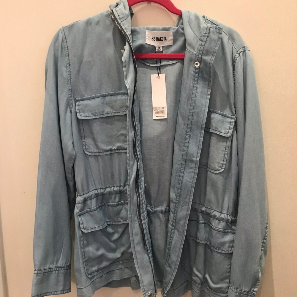 BB Dakota_Light Blue Silk Jean Zip Up Jacket